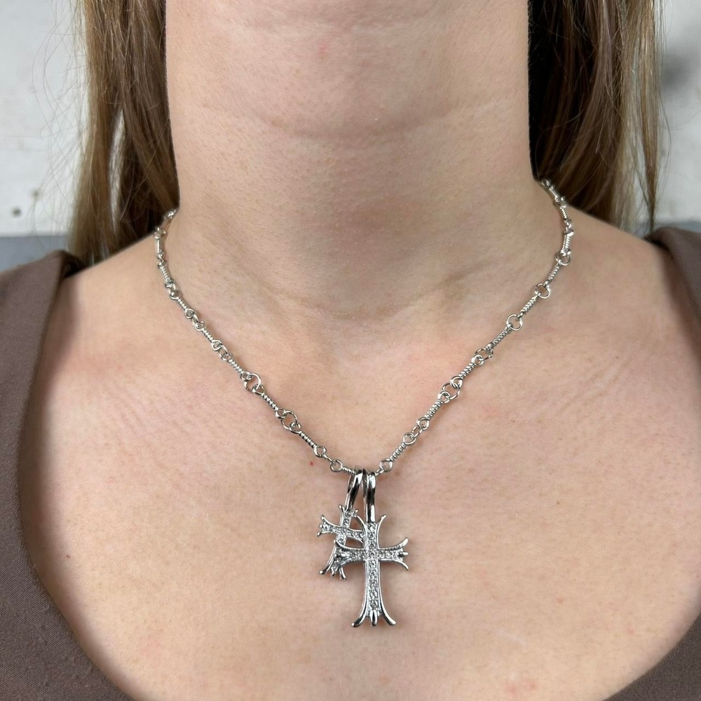 Vintage Y2K silver double cross opium style necklace diamond chain